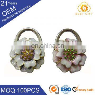 Round foldable logo design purse rhinestones keychain bag hanger holder