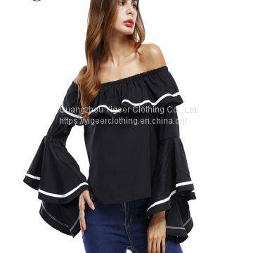 Off Shoulder Flare Sleeve Fashionable Loose Top Blouse photo-2