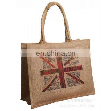 Wholesale cheap printed laminated natural jute shopping bag,tote jute bag