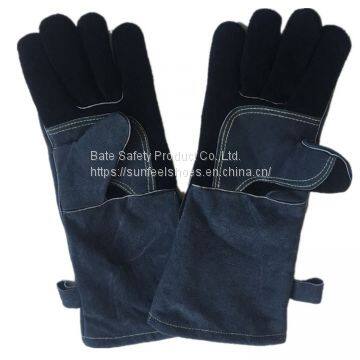 Cow Split  Leather Welding Work Gloves Double Layered Heat Resistant Lined Leather Gloves