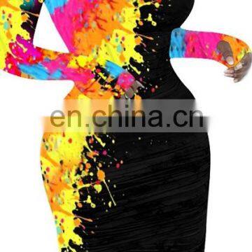 Bunny Amazon top seller plus size women clothing sexy Graffiti Long sleeves Skinny casual plus size dress