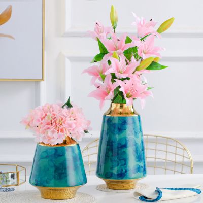 Fashion Wide Mouth European Light Luxury Jingdezhen Blue Ceramic Vase For Indoor Decor