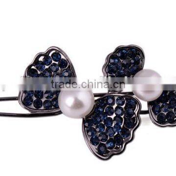 2015 new model FQ-0004 two bow knot with two beads hair barrette clip wholesale full diamond
