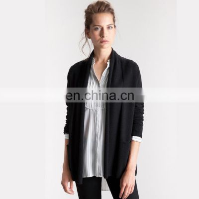 Ladies Open Front Pocket Long Sleeve Cashmere Cardigan wirh Shawl Collar