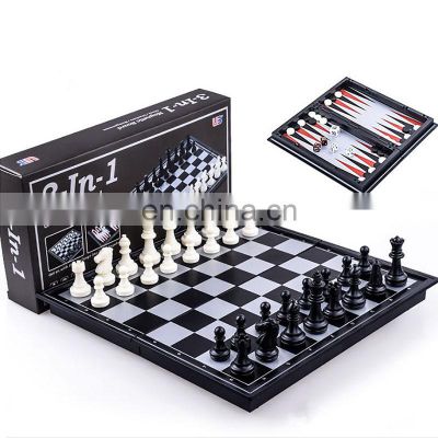 Wholesale multi functional hiWgh quality chess 3 in 1 outdoor magnetic games chessboard checkers backgammon chess board price