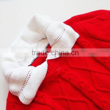 PD15119 Cotton Polo Knitted Jumper Red Girls Lapel Jumpers