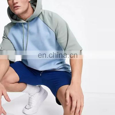 wholesale custom fashionable youth hoodie contrast color short sleeve oversized  hoodie