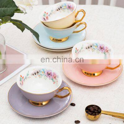 Nordic Golden Handle Tea, Cup And Saucer Set Dishwasher Safe Coffee Porcelain Mug/