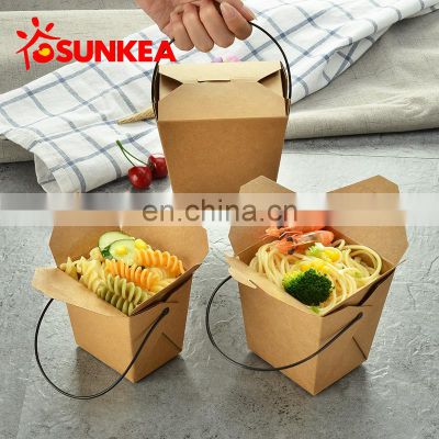 Disposable food package take away food container with plastic or iron handle