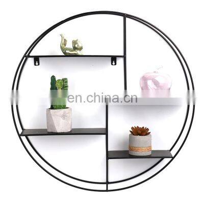 K&B wholesale round black steel small wall mounted storage holder rack organizer shelf for bedroom decoration