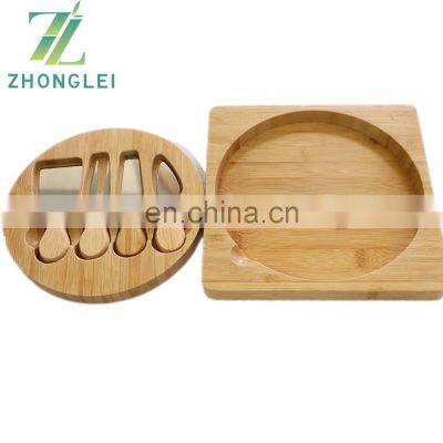 Eco-friendly Bamboo Square Cheese Serving Board With 4 Knives