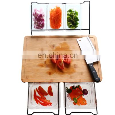 Multifunctional Bamboo Cutting Board Chopping Board with 5 Storage container Racks Kitchen Wood Food Plate