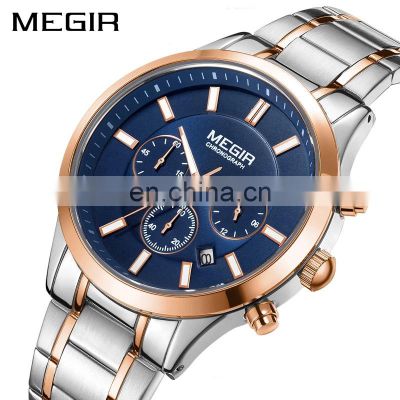 MEGIR 2150 Men's Quartz Watches Stainless Steel Waterproof Luminous Business Luxury Chronograph Mens Watch