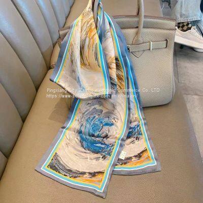 Silk Flowers Paintings Scarf 100% Mulberry Silk Scarves Double Sided Ribbon High Quality photo-3