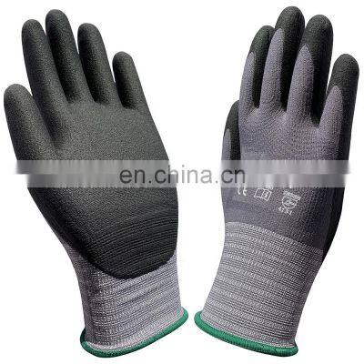 15 Gauge Nylon Wrapped Spandex Liner Foam Nitrile Sandy Dipped Work Gloves