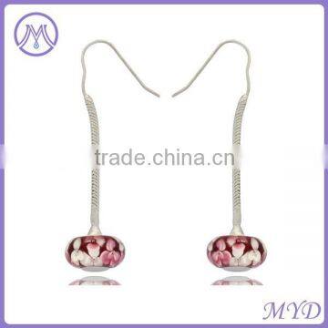 silver leaf shape shamballa murano glass earring with lampwork drops