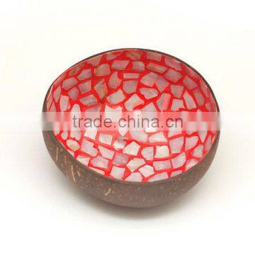 High quality best selling eco friendly red mother of pearl inlay coconut bowl from Viet Nam