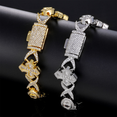 Hip Hop Jewelry Cuban Link Chain Bracelet With Cross Eye Design Iced Out Baguette CZ Stones Chain Gifts for Women