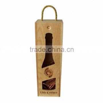 Natural Pine Wood Single Wine Box Carved Gift Box with Slide Lid