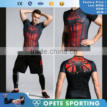 (OEM ODM FACTORY) polyester rash guard fitness t shirts men jogger spider man