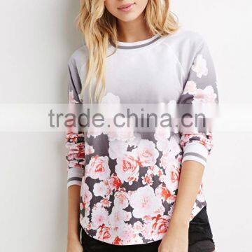 Women Ombre Floral Print Athletic Pullover With Curved Hemline photo-6