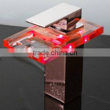 Waterfall Bathroom Wash Basin Color Faucet Basin LED Light Faucet