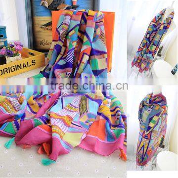 Colorful Tassels Printed Women Lady Daily Holiday Travelling Pashmina Shawl