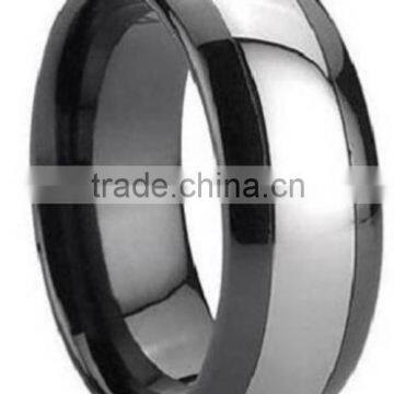 Classic tungsten wedding ring with black plating and shiny polished