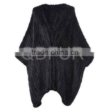 QD80561 Genuine Knit Mink Fur Shawl For Fashion Lady Fur Gilet Cape