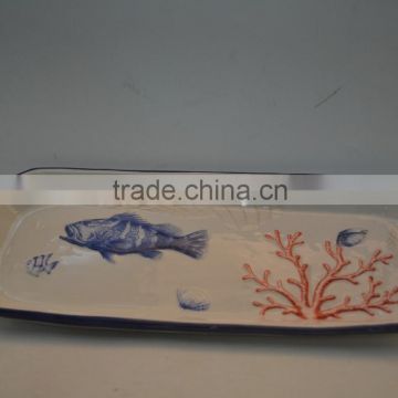 Marine series of embossed 3D ceramic square plate