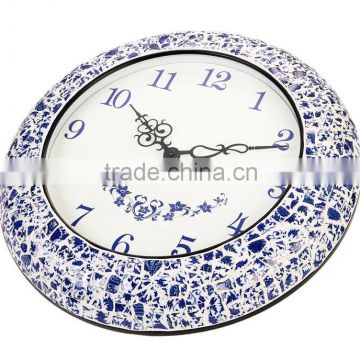 Home Decor Quartz Analog Chinese Blue and White Porcelain Wall Clock