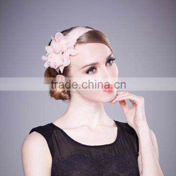 Fabric Pink Feather Crown Flower Wedding girls hair accessories