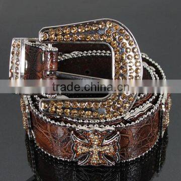 Genuine Leather & Cross Rhinestone Fashion Belt