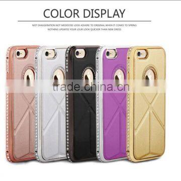 Luxury Plaid Pattern Cowhide Leather Back Cover With Kickstand Diamond Chrome Edged Bumper Hard Case for Iphone6 6plus photo-6