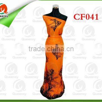 latest fashion prined silk chiffon fabric, high quality chiffon fabric for dress CF041