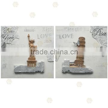 Statue Of Liberty And Tower Of Pisa Abstarct Canvas Painting