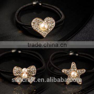 Different types fashion kid Austrian crystal pearl elastic scrunchies hair accessory