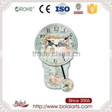 Light green background and lovely birds and flowers mdf big wall clocks for sale