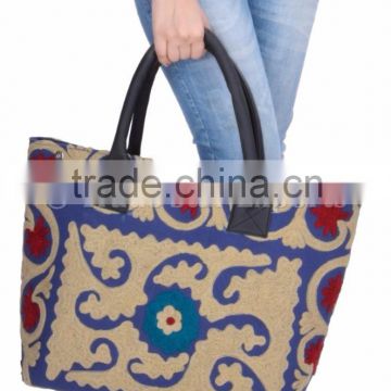 Suzani Embroidery Large Woman Handbags Indian Cotton Shoulder Bag Boho Tote Purse Shopers