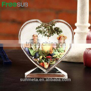 Sunmeta factory Love heart shape sublimation crystal picture frame for birthday gift