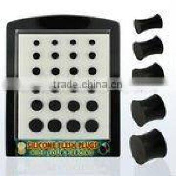 Display of 24 pieces of assorted size black silicon plug retainers