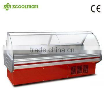 Curved glass deli refrigerator for supermarket