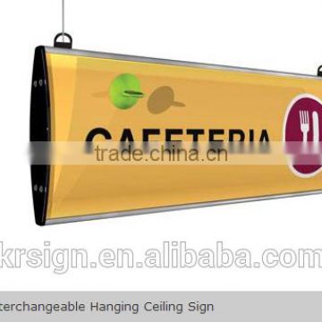 ceiling signs,hanging ceiling snap frames, curved hanging sign system