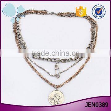 America and Europe coin pendant three layered chain necklace for women                        
                                                                                Supplier's Choice