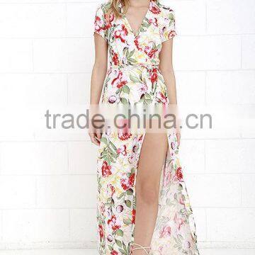Ivory Floral Print Wrap Long Dress Latest Western Dress Designs Photos