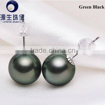 18 k gold best pearl earrings high luster black tahitian natural pearl