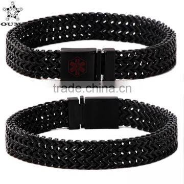 Wholesale men bracelet 2016 logo chain stainless steel black wheat franco chain bracelet