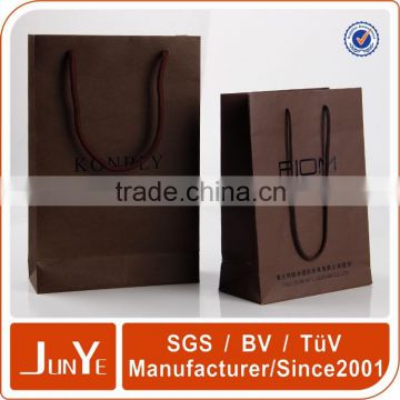 dark brown art paper clothing packing bag with rope handle