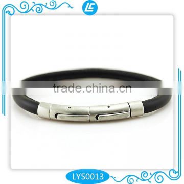 alibaba Black Color Genuine Sheep Skin Leather Bracelet Custom for Men with Stainless Steel Button