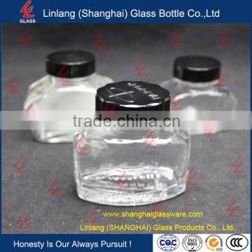 Transparent color with double caps glass ink bottle